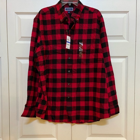 🆕NEW-MEN’S CLUB ROOM BY MACY’S FLANNEL RED AND BLACK PLAID BUTTON DOWN SHIRT. - Picture 12 of 16